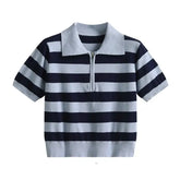 Zipper Striped Polo Shirt
